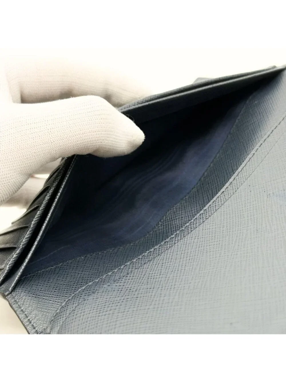 Prada Saffiano Bifold Wallet Black Navy Bicolor